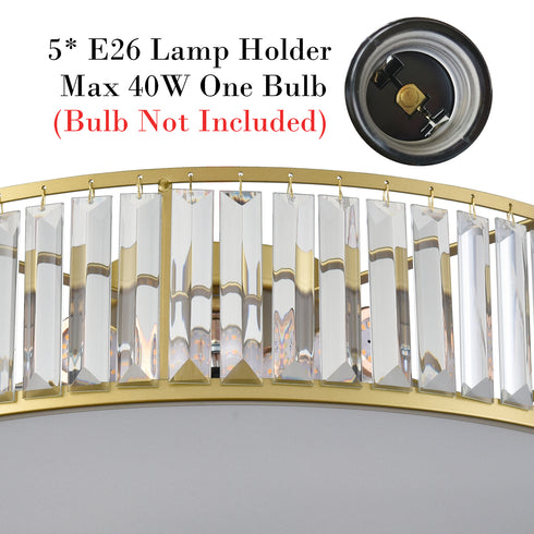 5-Light Modern Gold Crystal Flush Mount Ceiling Light Fixture